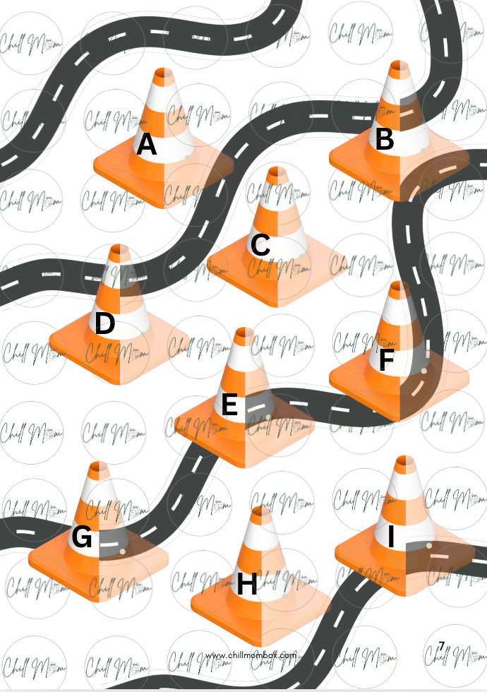 Orange traffic cones with letters on a white background