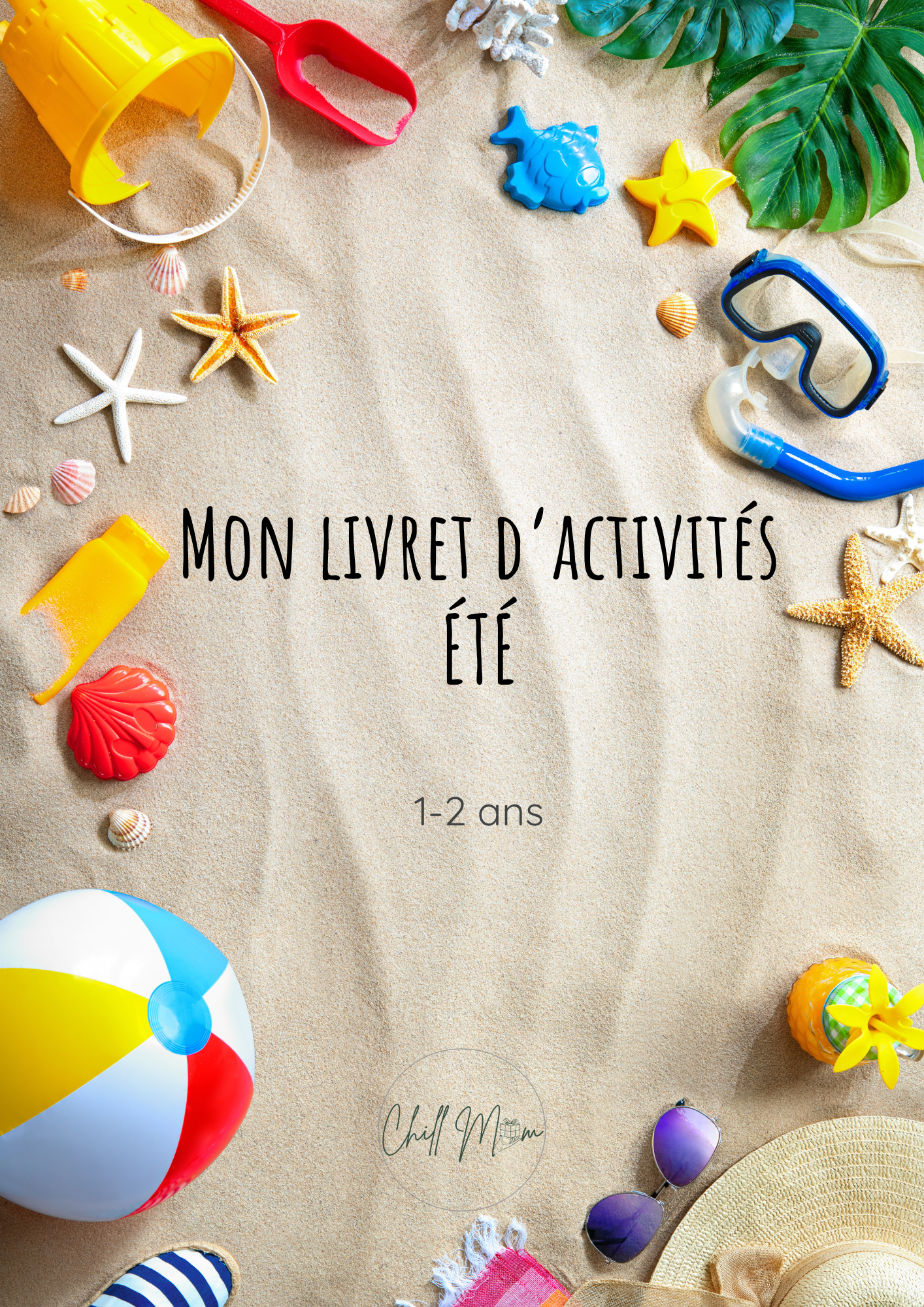 Colorful beach toys and items on sand