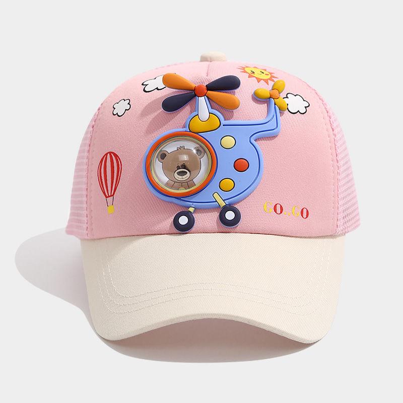 Toddler sun hat in pink with fun helicopter print, ages 2–6